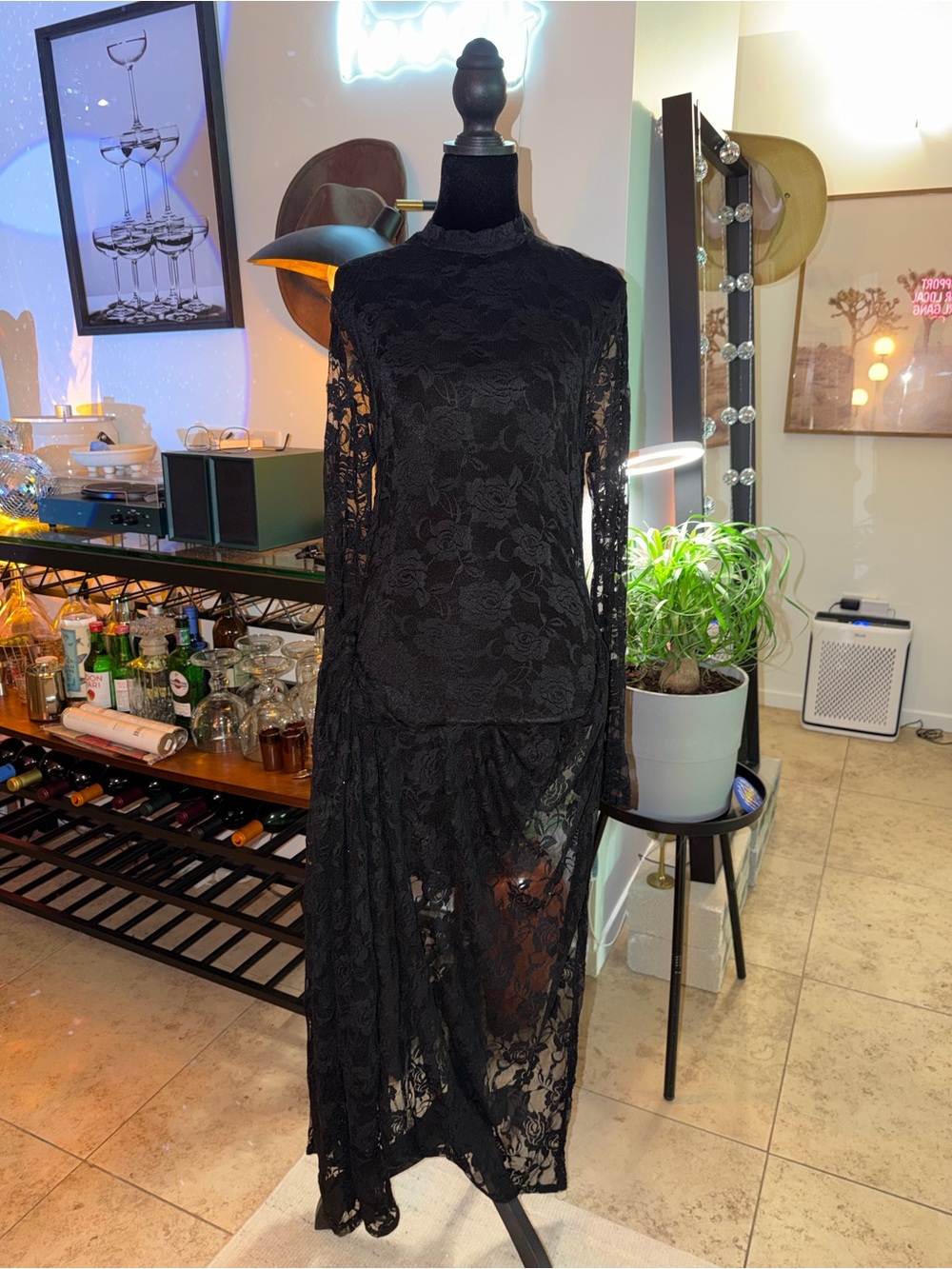 Amazon Black Lace Long Sleeve Maxi Dress